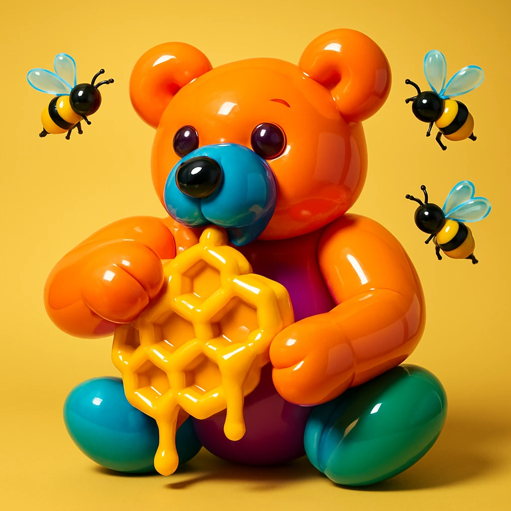 bear eating honeycomb with bees flying around emoji