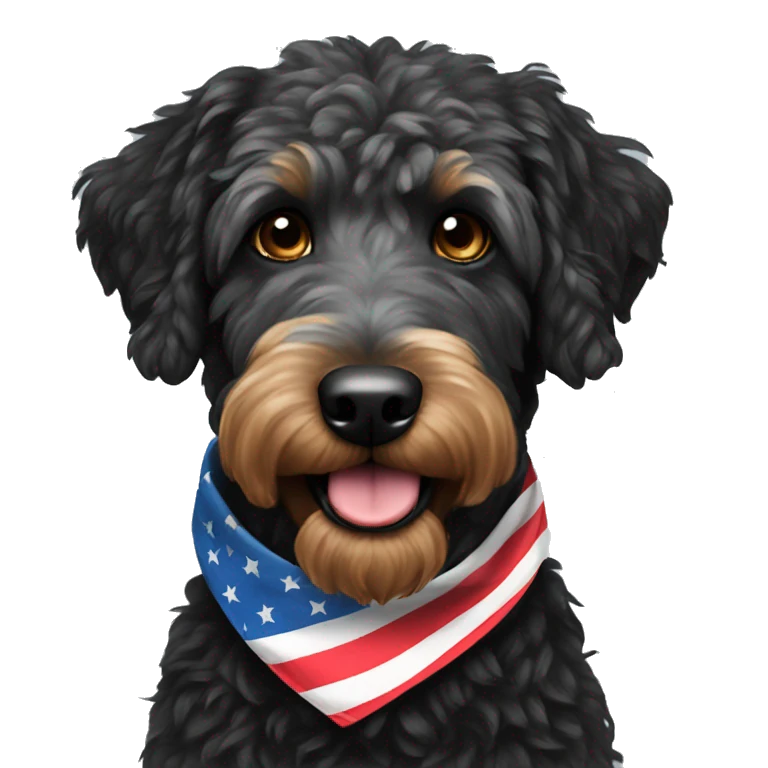 Black golden doodle wearing a bandana emoji