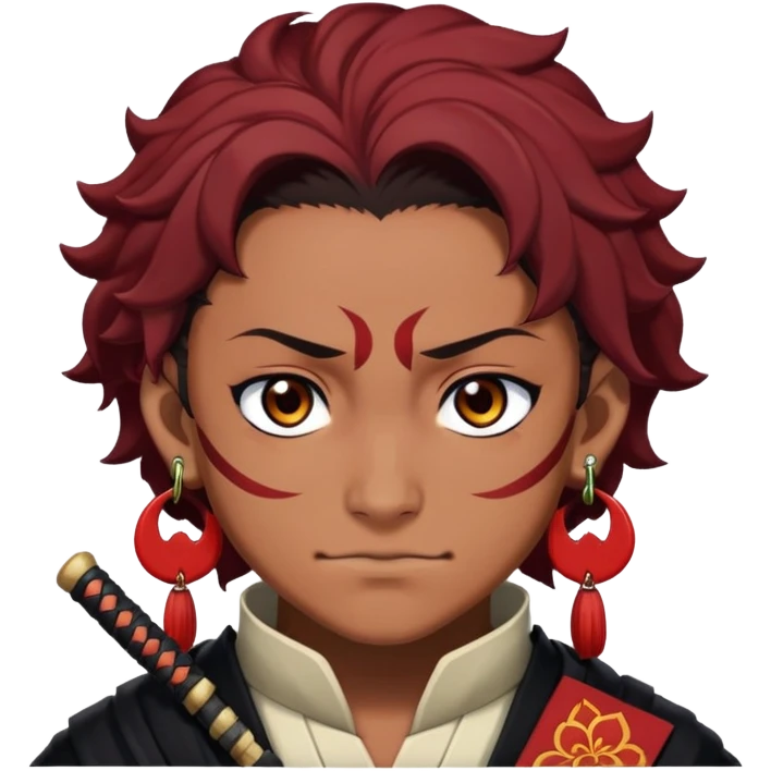 Tanjiro Kamado with a smirk, Demon Slayer character with scar and hanafuda earrings emoji