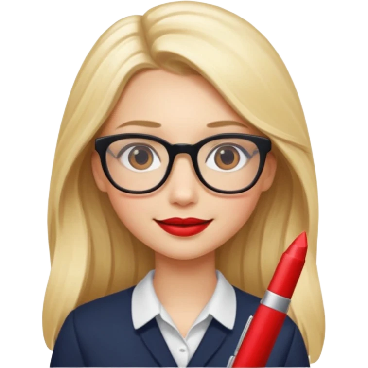 blondy girl with glasses learn analytics she is so pretty and seems like director bitch of company. with long hair and red lips and with makeup emoji