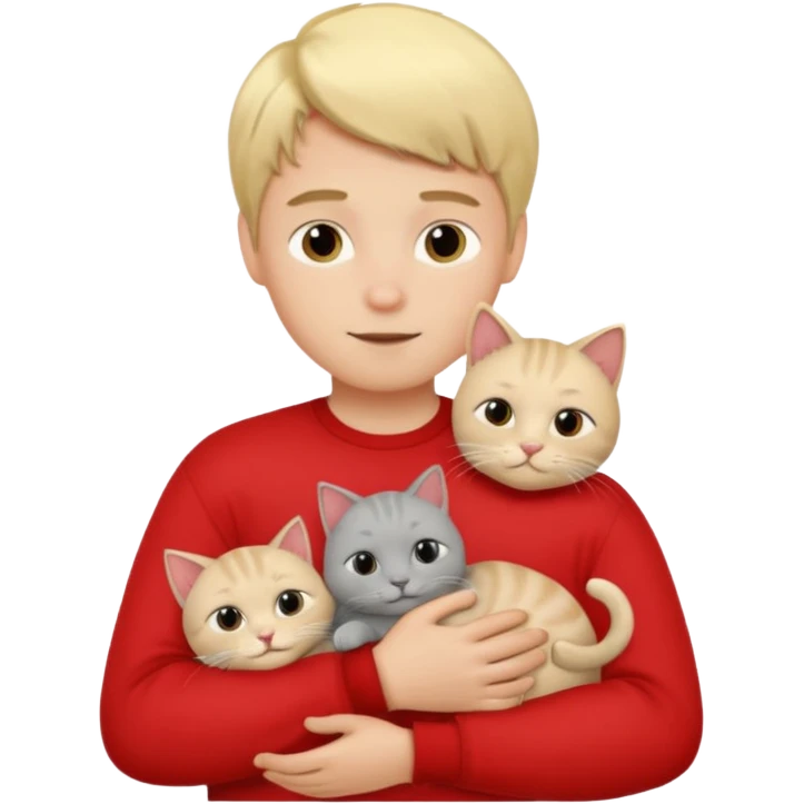 Make 20 gray cats cudling a kid that’s a boy wearing all red and he’s blond emoji