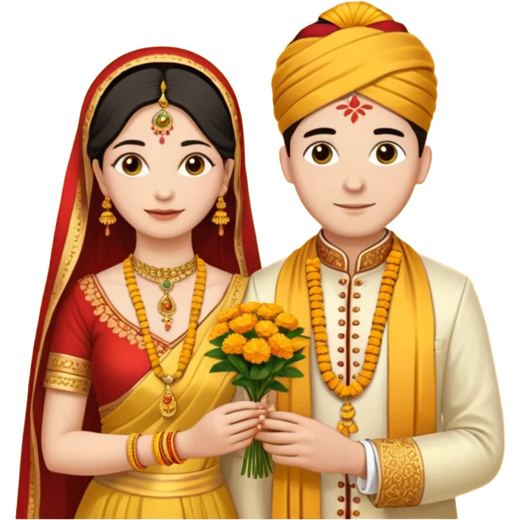 
A yellow sacred thread with two small gold pendants being tied around a bride's neck. The groom's hands are tying the knot while traditional Indian wedding elements like flowers and decorative details are visible in the background. Warm, ceremonial aesthetic. emoji