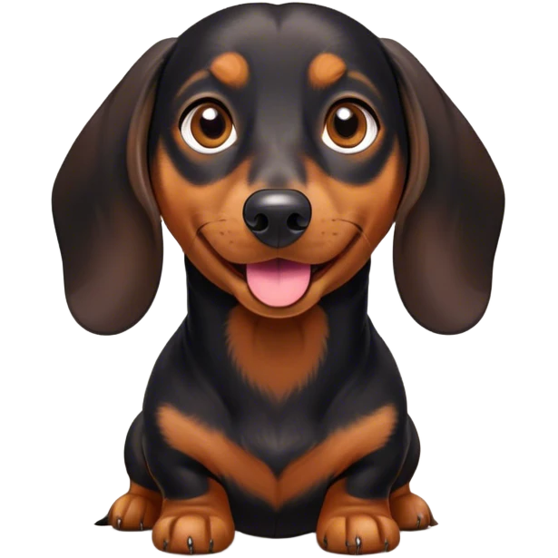 Cinematic Comical black and tan Dachshund Portrait Emoji, Head tilted dramatically with an exaggeratedly amused expression, featuring a sleek black and tan coat with a vibrant sheen, wide, expressive brown eyes filled with playful disbelief, Simplified yet hilariously expressive features, highly detailed, glowing with a slightly sassy glow, high shine, dramatic yet playful, stylized with an air of cheeky humor, bright and endearing, soft glowing outline, capturing the essence of a spirited and over-the-top companion, so meme-worthy it feels like it could side-eye its way into internet fame instantly! emoji