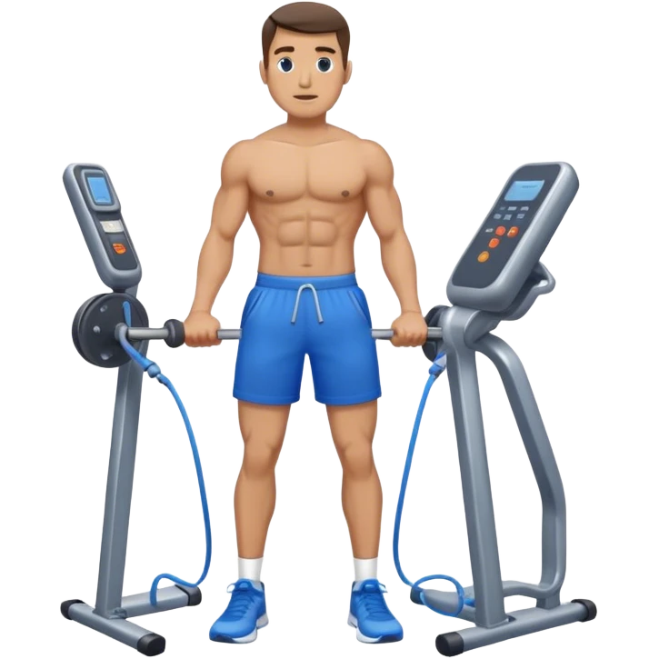 standing fit man with blue shorts cable-machine-exercise emoji