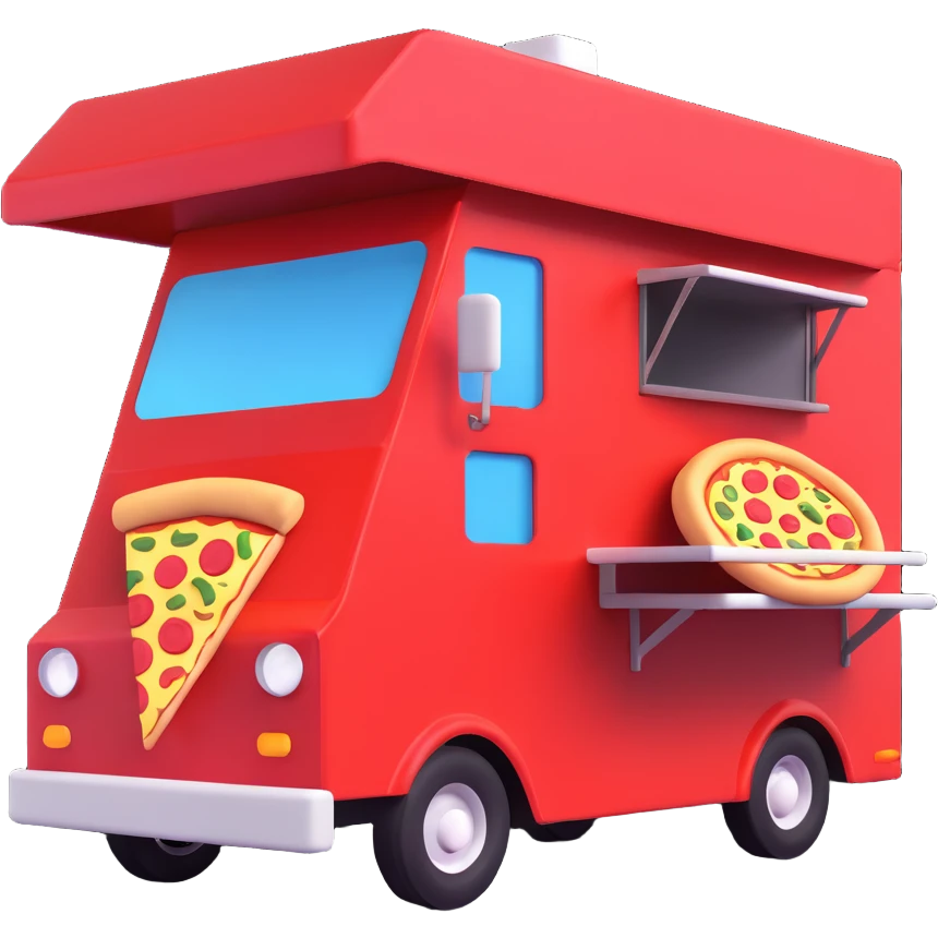 generate me a 3D pizza food truck emoji