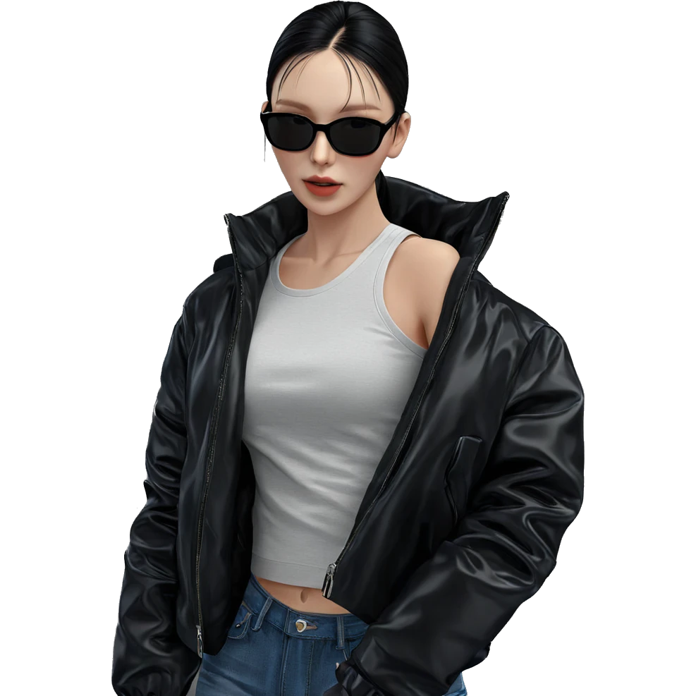 stylish girl in black jacket emoji