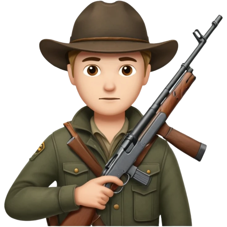 male hunter sitting and holding a rifle, minimal background emoji
