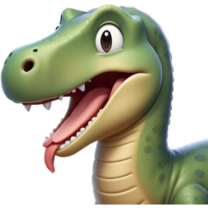 Cinematic Cute Yawning Brontosaurus Portrait Emoji, Head tilted slightly with a dramatic, wide-open yawn, showcasing its monumental, elongated neck and a massive, textured body with sleepy, half-closed eyes and a relaxed, open mouth, Simplified yet irresistibly cute features, highly detailed, glowing with a soft, cozy ancient glow, high shine, relaxed yet expressive, stylized with a dash of whimsical prehistoric ease, soft glowing outline, capturing the essence of a drowsy yet affectionate Brontosaurus that appears ready to stretch and yawn its way out of the screen! emoji