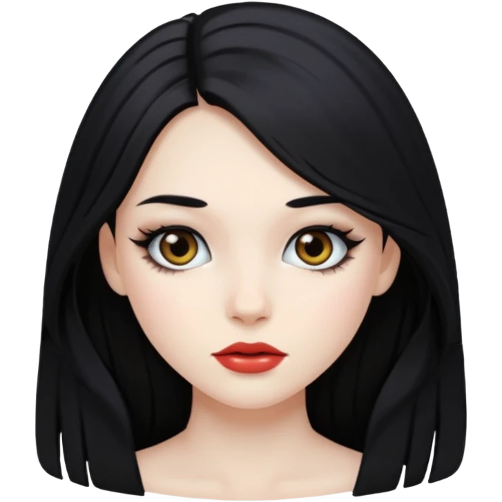 Pale girl with long black hair and makeup emoji