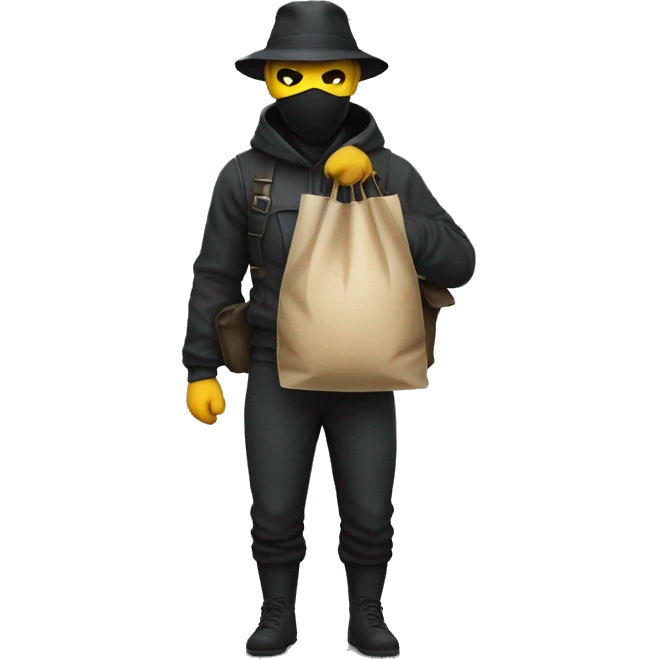 thief with a bag in his hand, mask and hat, almost full body  emoji