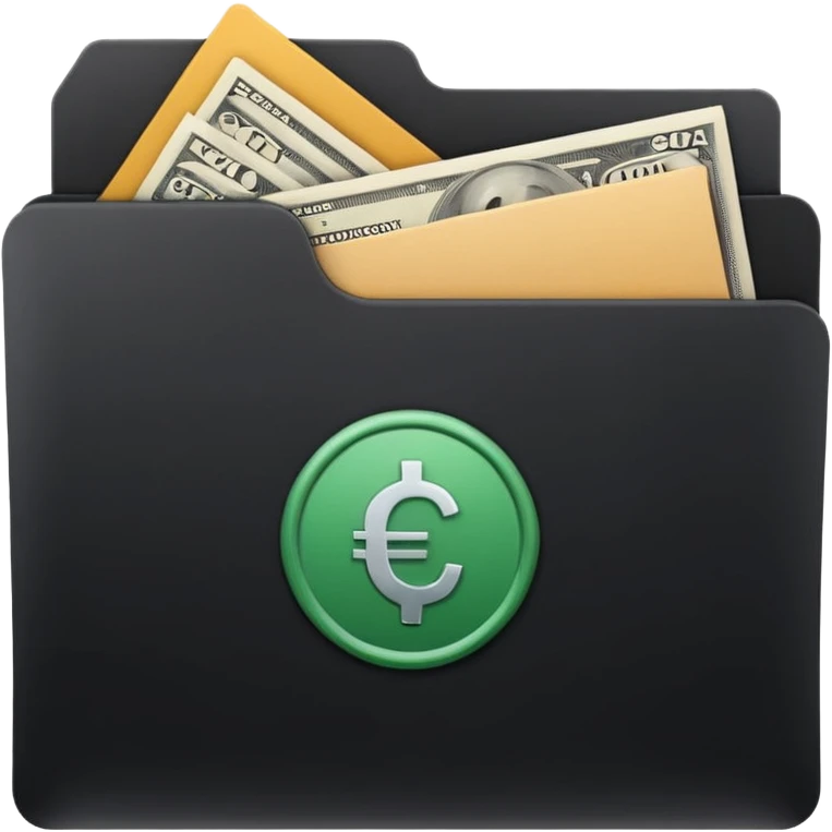 A minimal emoji-style icon of a matte black folder, slightly open, with a simple finance logo on the front symbolizing credit growth, stability, and money management, clean lines, subtle shading, and a professional, organized vibe. emoji