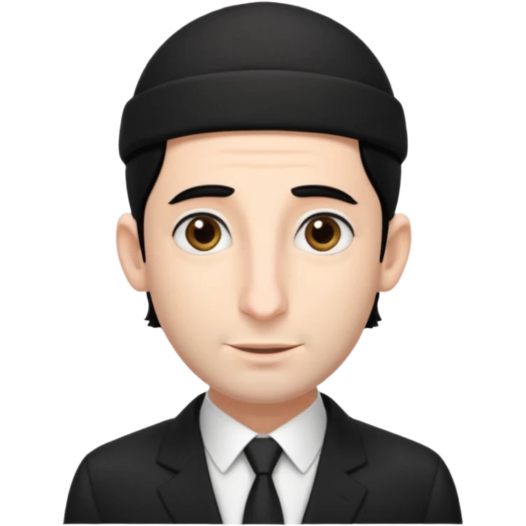 jewish man with a black kippah, black hair, very large nose, wearing a black suit with a white shirt, and has peyot hairstyle emoji