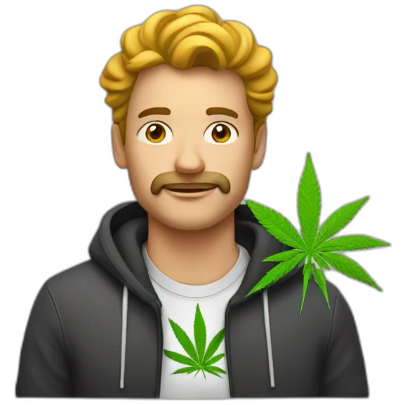 homme qui fume du cannabis avec un teeshirt amsterdam emoji