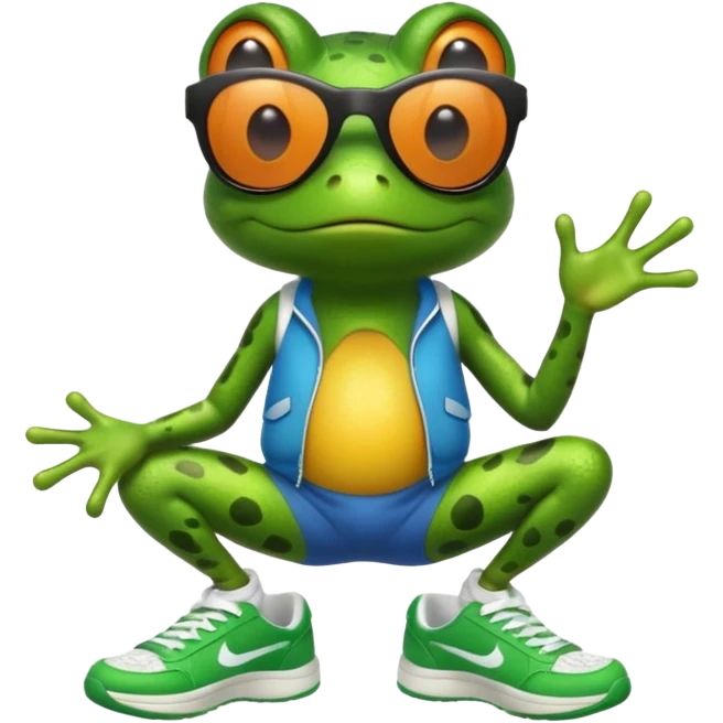 A frog with sunglasses and sneakers emoji