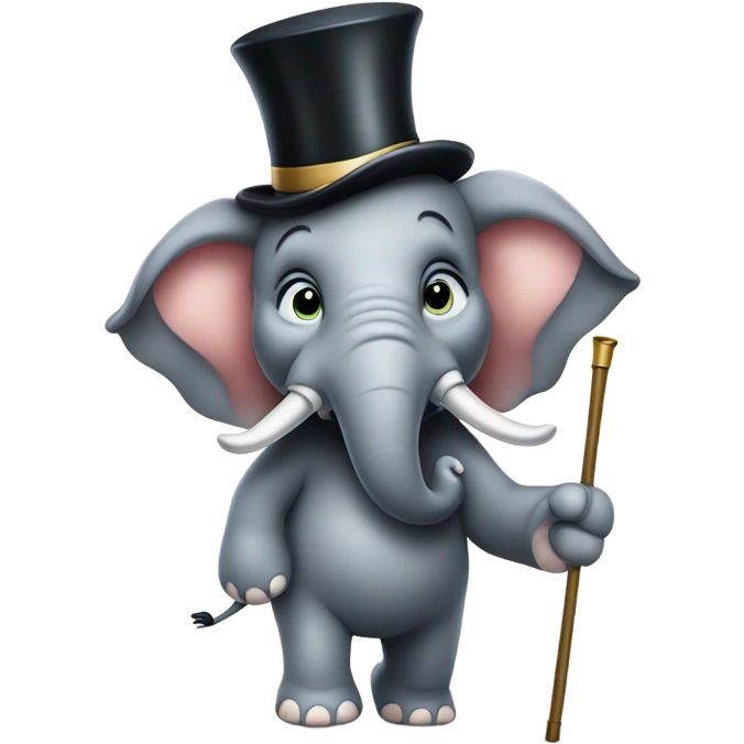 Elephant wearing a top hat and monocle showdancing with a cane emoji