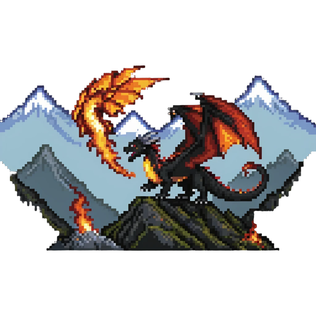 dragon flying over mountains breathing fire emoji