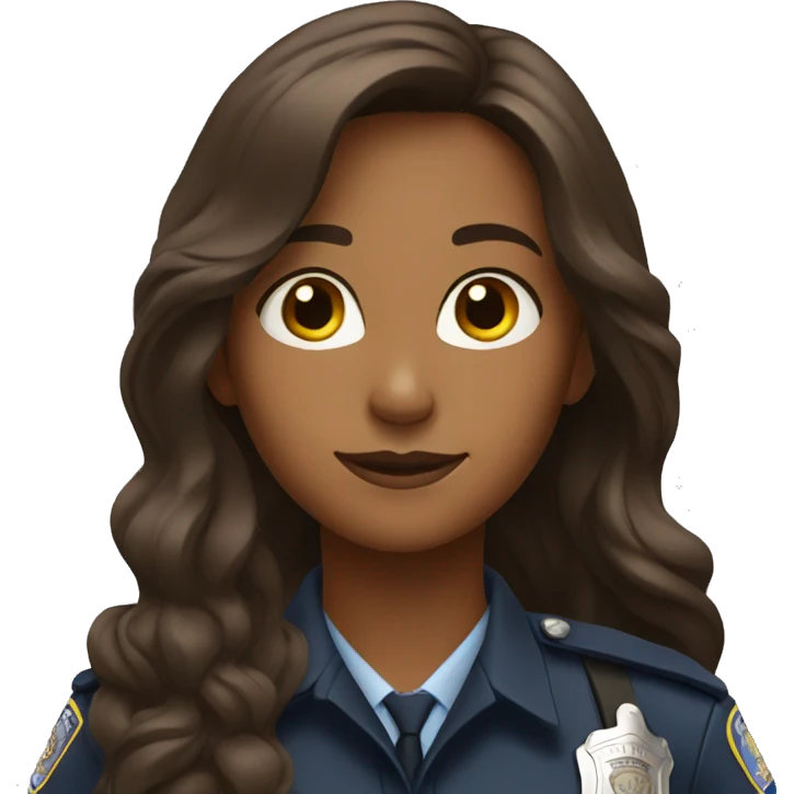 A police woman, brown skin., long hair, happy emoji