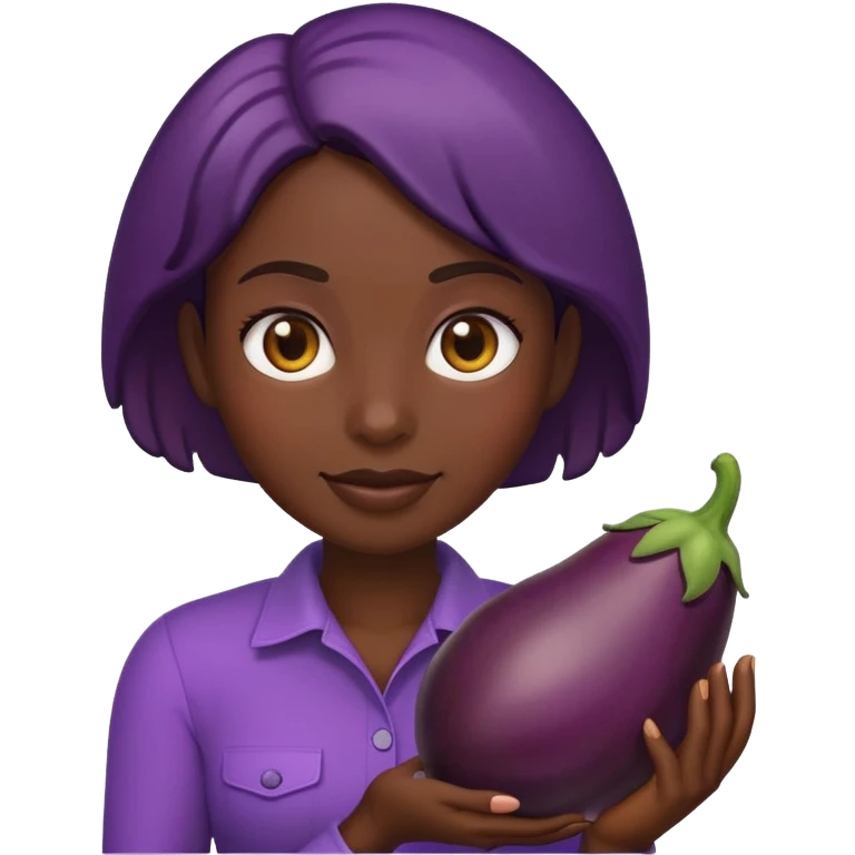 darkskin female emoji holding eggplant emoji