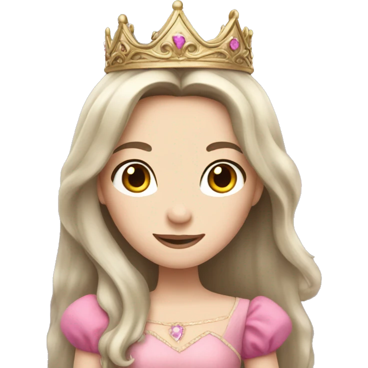 brunette princess with pale skin and long hair and a crown and a pink dress emoji