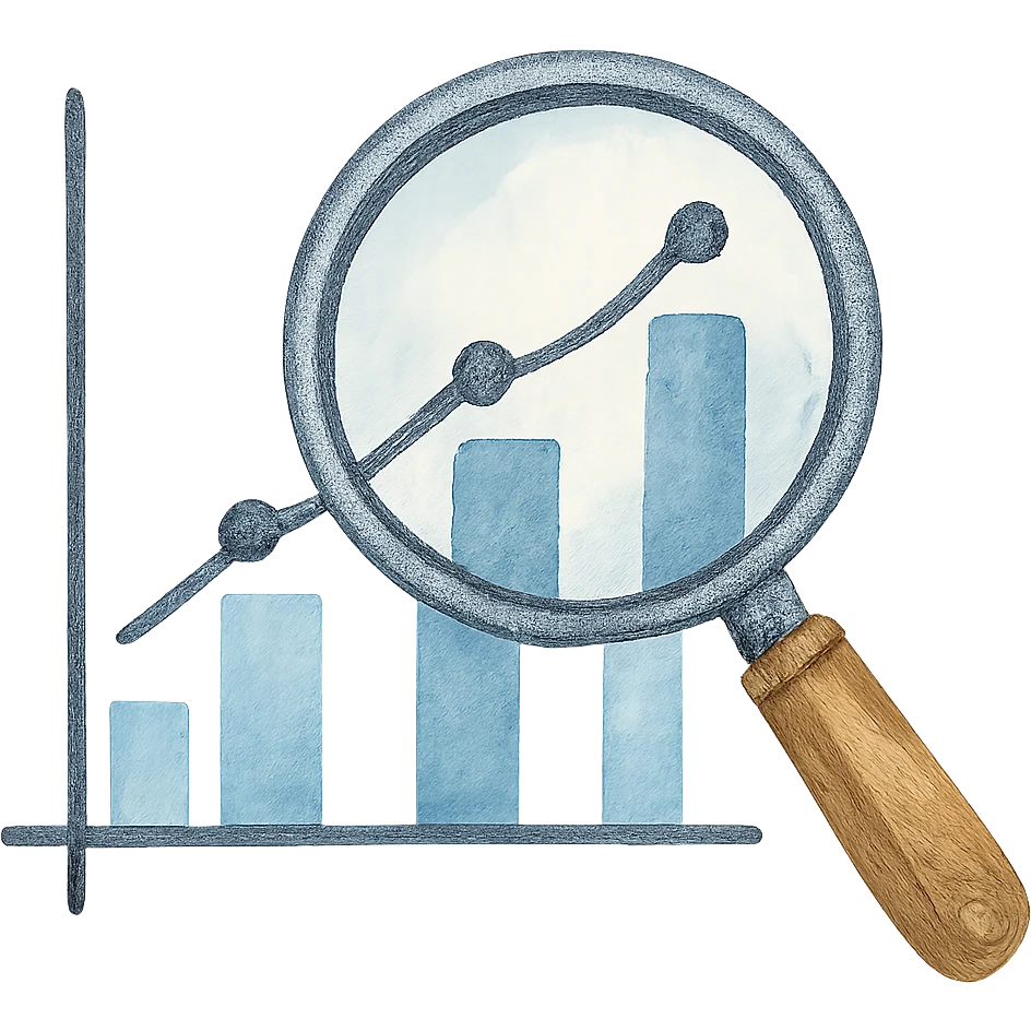 watercolor style magnifying glass and graph emoji