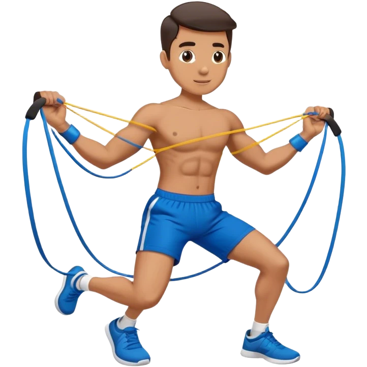 fit man with blue shorts resistance bands exercises emoji