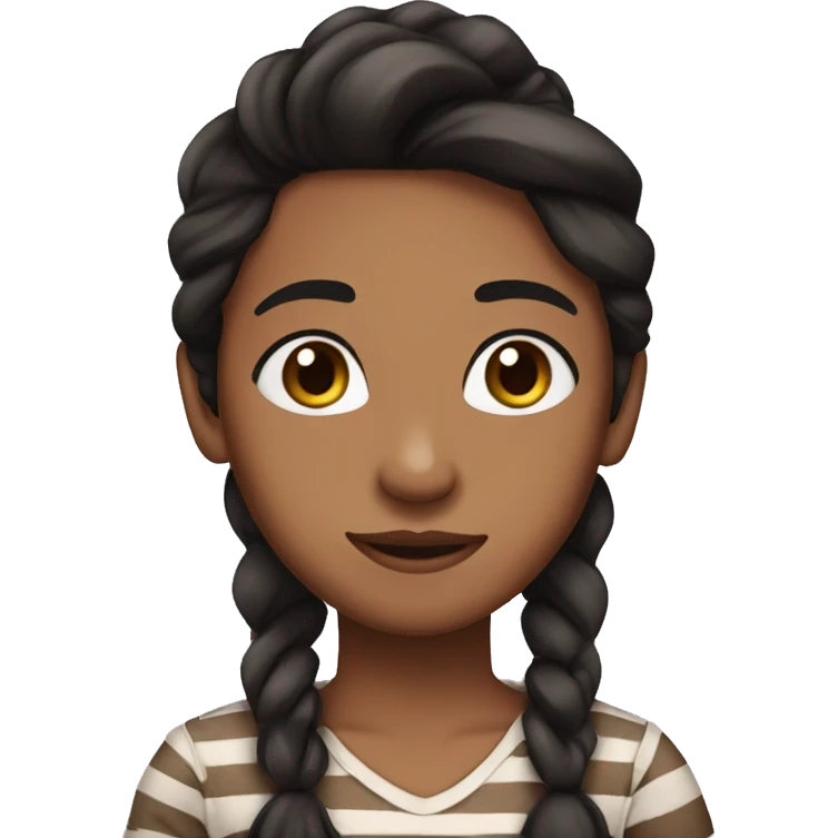 brown skin, black ponytail, brown eyes, striped shirt emoji