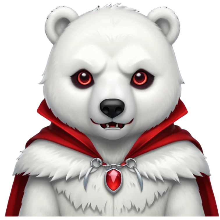 Vampire animal, polar bear in red collar cloak, red eye, fang emoji