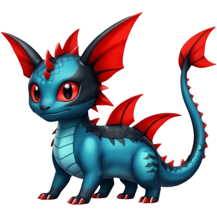 Shiny Red And Black Colorful Litten-Salandit-Vaporeon-Toothless-Fakémon-hybrid-creature (full body)  emoji