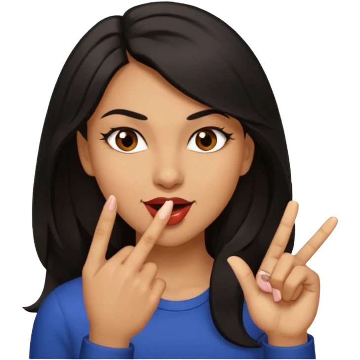 black slighty browin hair light brown skin woman, flirtatious gesture, biting her finger and winking emoji she also has tall hair and brown eyes emoji