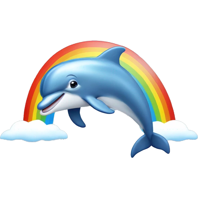 Dolphin hopping over rainbow emoji