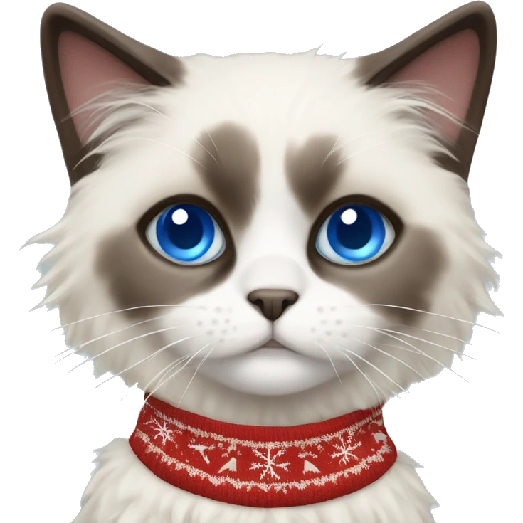 Ragdoll with blue eyes wearing a christmas sweater emoji