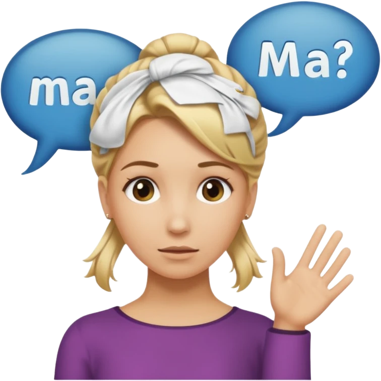 A blonde woman with her hair tied up, with a speech bubble that says "Ma, Cómo?" emoji