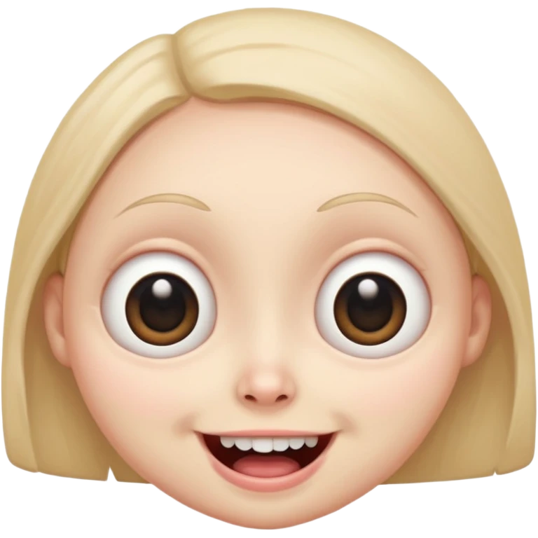 a creepy face with huge eyes and a big grin, kawaii, cute, soft, huge eyes, round mouth, mama emoji