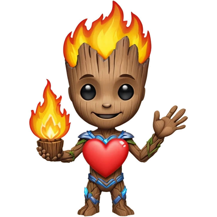 Groot hold heart on fire with smile emoji