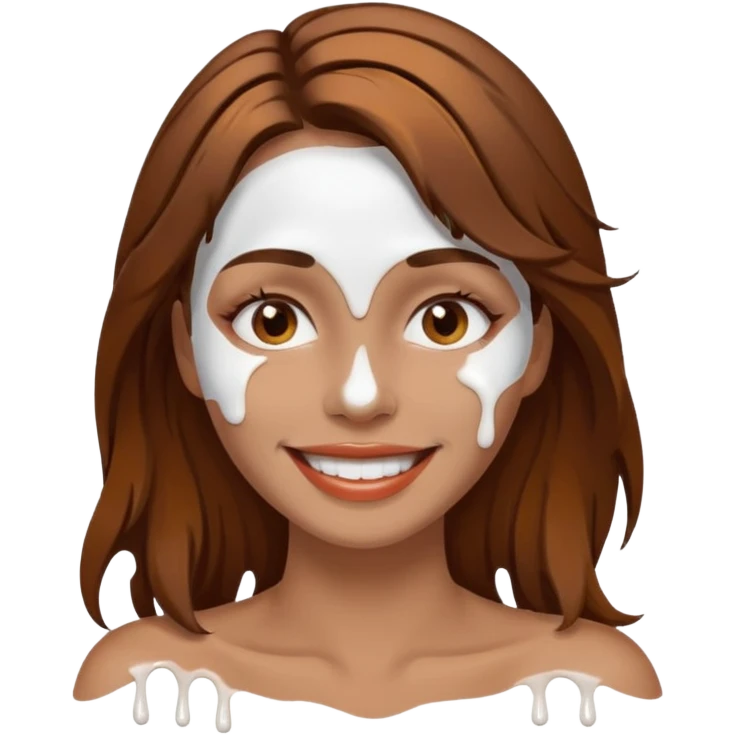 Brown Hair Woman , white paint , drip, face, hot emoji