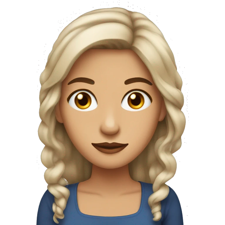 mujer cabello cafe largo con ojos azul emoji