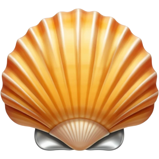 A seashell emoji made of polished silver chrome, smooth curved surface, reflective metallic highlights, elegant minimal design, iOS emoji style, centered, clean white background, soft lighting emoji