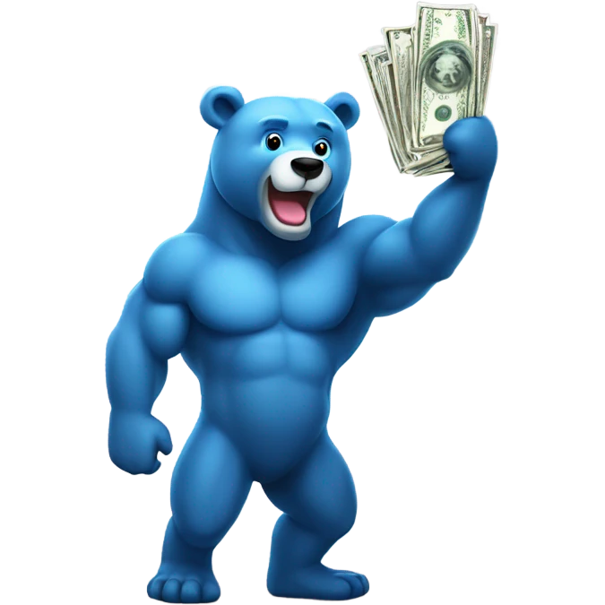 Big blue bear holding a dollar sign above its head  emoji