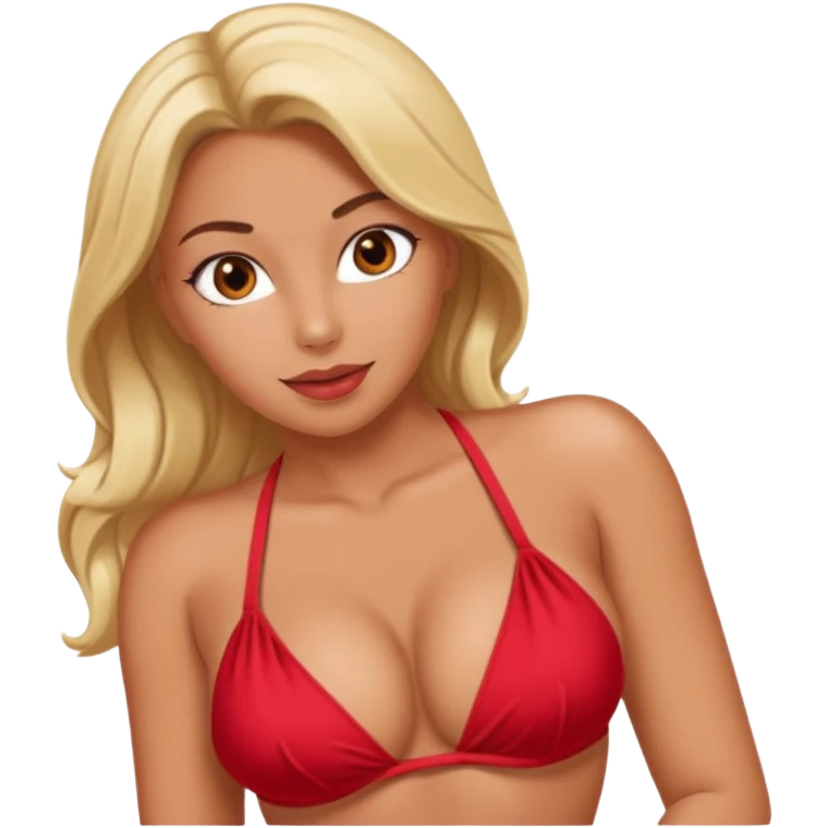 Lady with huge boobs, in a tight bikini, tanned emoji