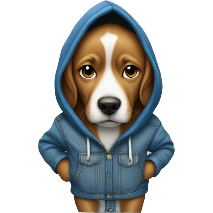 Dog with hoodie and blue jeans with hands in pockets emoji