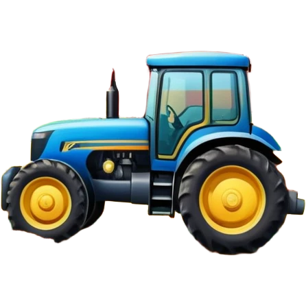 An icon showing close-up tractor in a colorful rural landscape, inspired by Farming Simulator 23. The design features vibrant fields, barns, and crops under a bright sky, with tractors working the land. The peaceful and immersive farming environment is highlighted with a transparent background emoji
