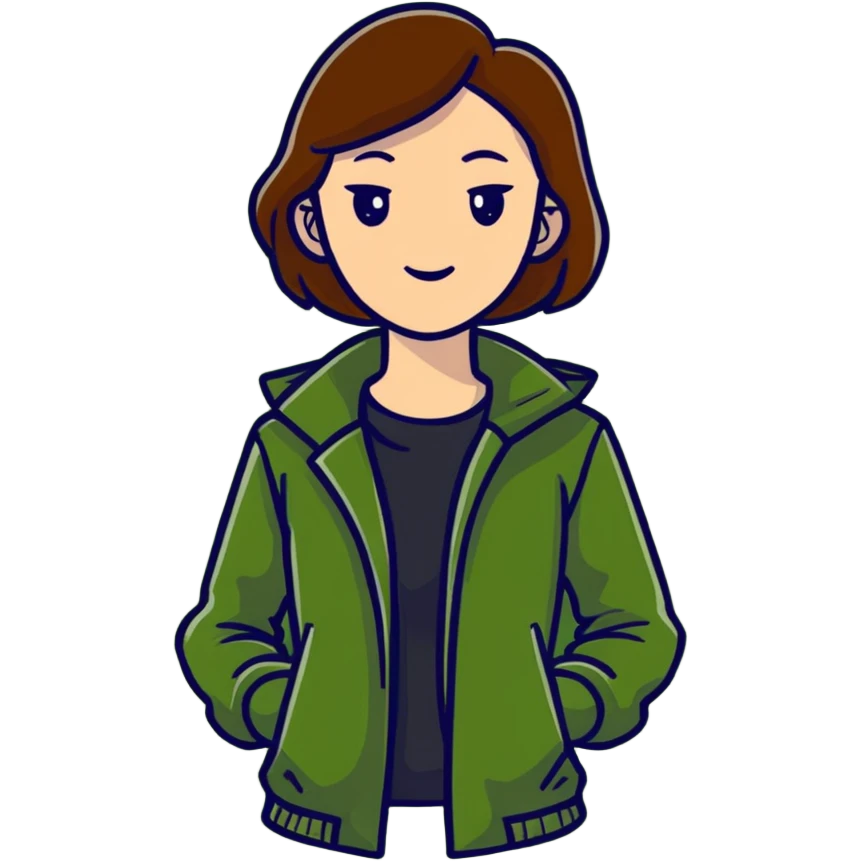 woman wearing dark olive green jacket over a lighter green top emoji