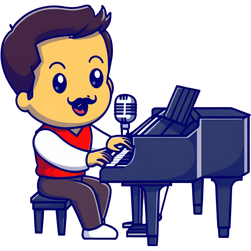 Freddie Mercury at piano with microphone emoji