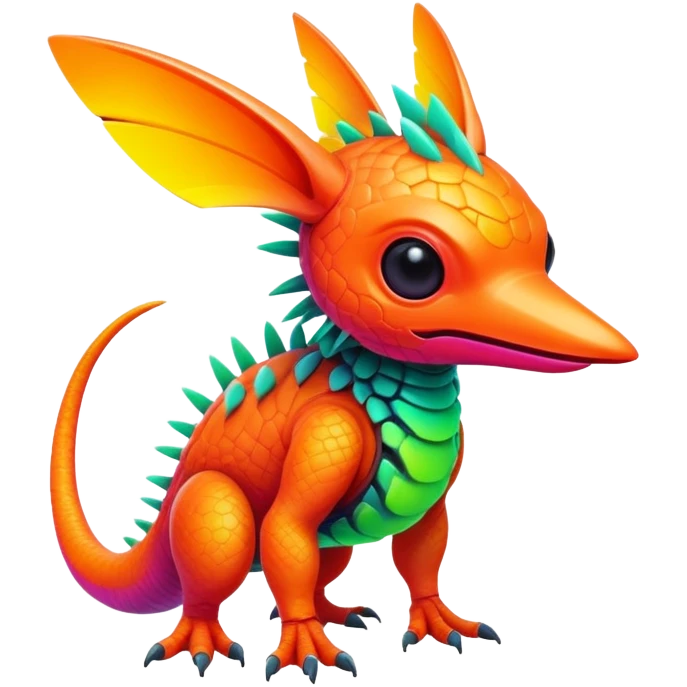 Tropical futuristic lush warm-colored modern neon-colored cyber-Fakémon-Trico-creature emoji