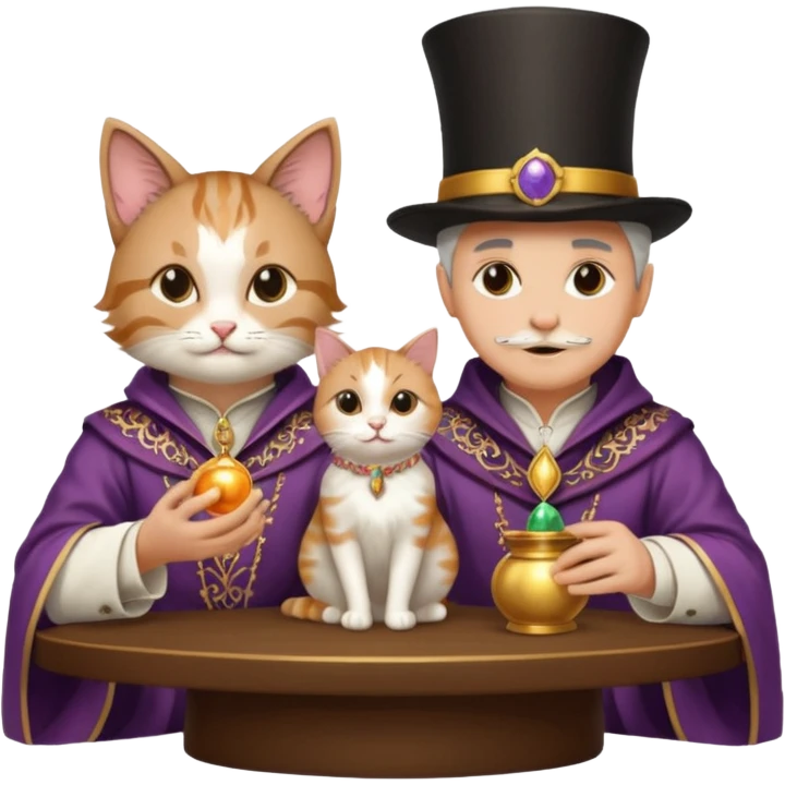 magician couple and their pet cat emoji