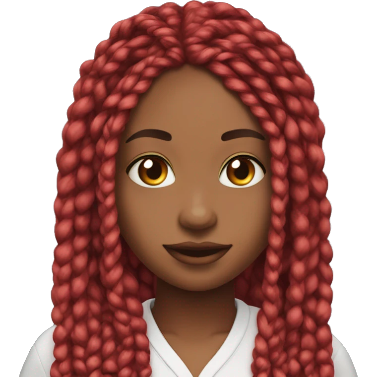 box braids color red, front facing, shoulder length, with hearts emoji