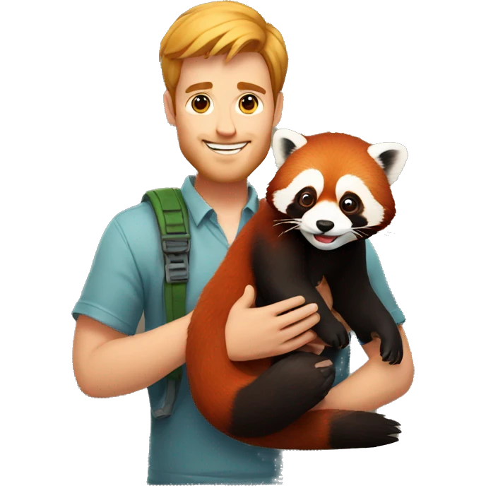 a man holding a red panda emoji