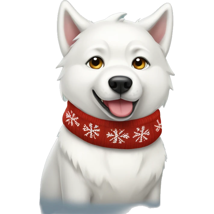 White Siberian Husky dog wearing a Christmas sweater  emoji