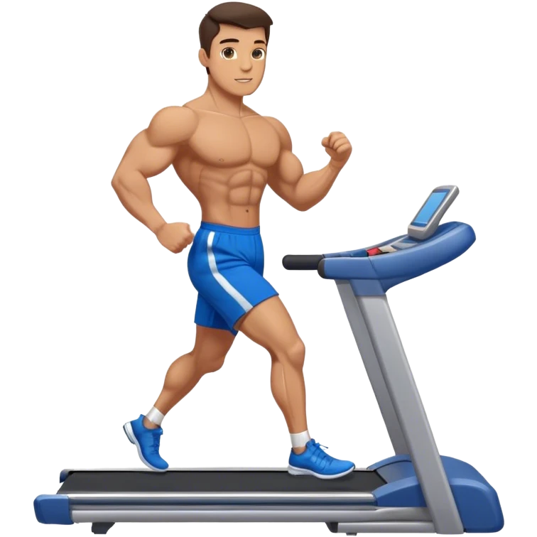 brunette male bodybuilder blue shorts treadmill emoji
