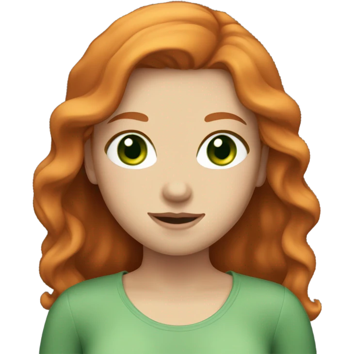 A girl with white skin, ginger hair white bank and green eyes emoji